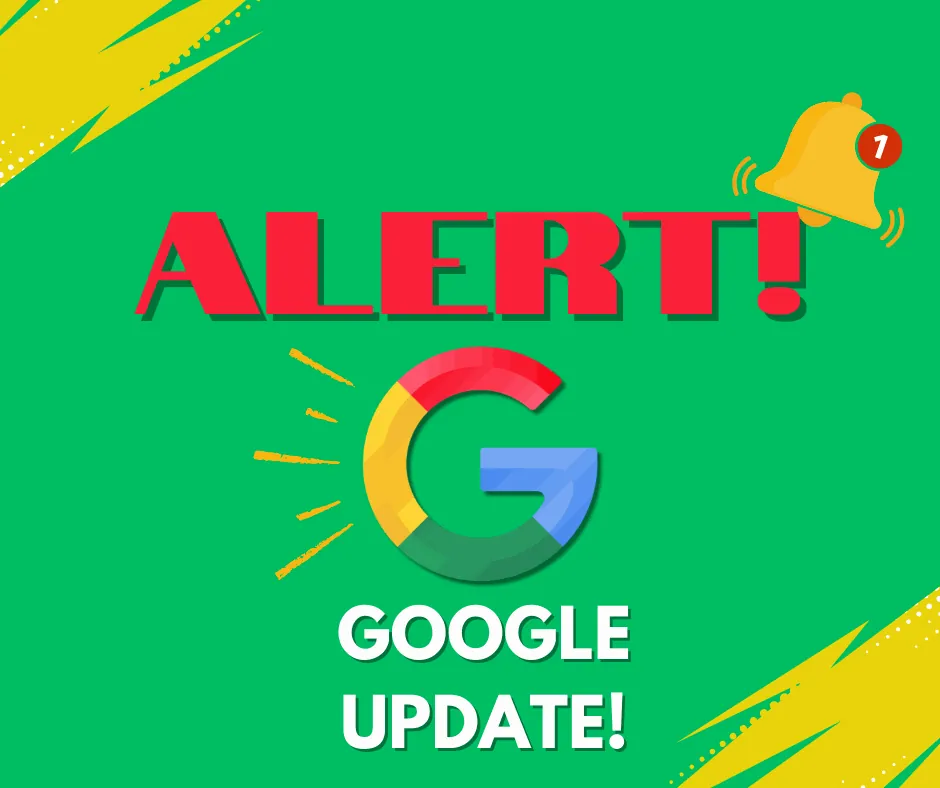 Google's 2025 SEO priorities for tree service update alert with Google logo and red alert text on green background