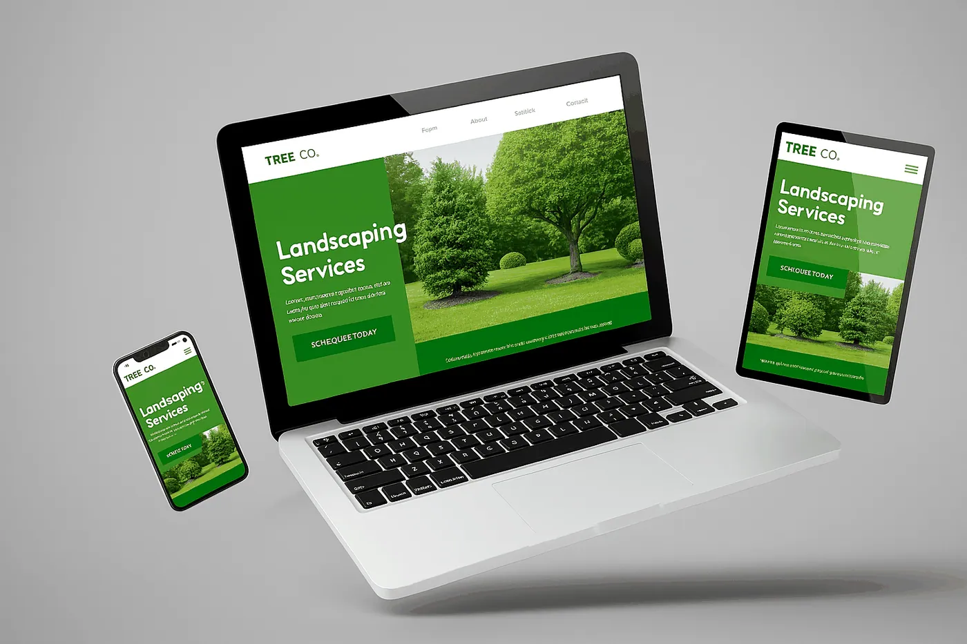 Tree service website is repelling clients- responsive tree service website design on laptop, tablet, and smartphone