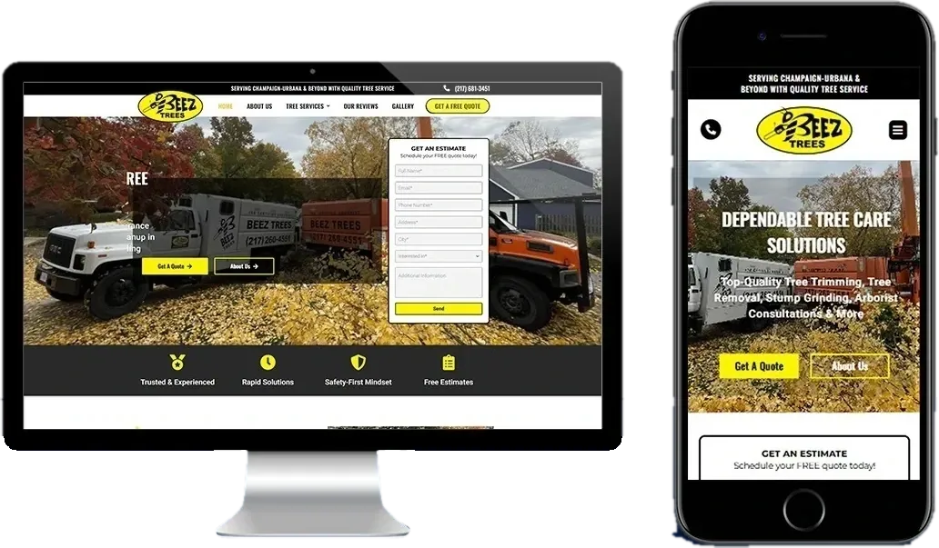 Beez Trees website on desktop and mobile