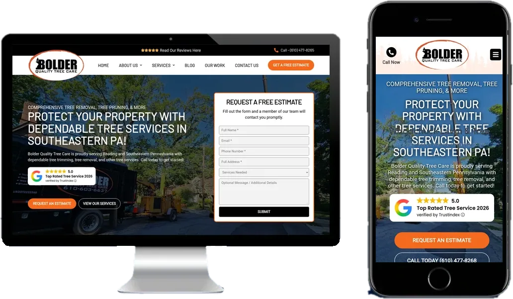 Bolder Quality Tree Care website on desktop and mobile