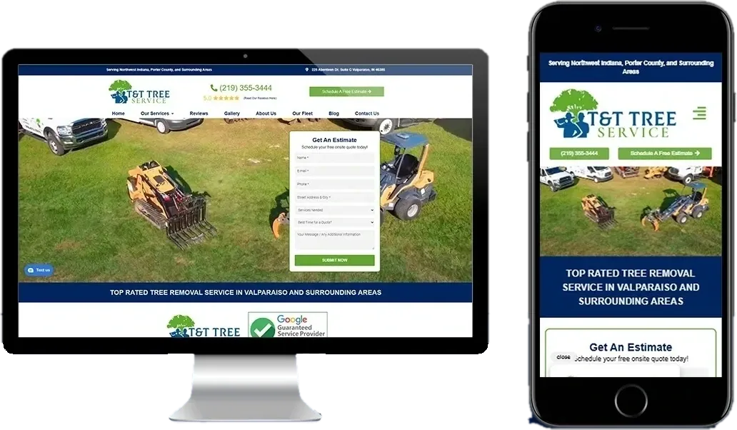 T&T Tree Service website on desktop and mobile