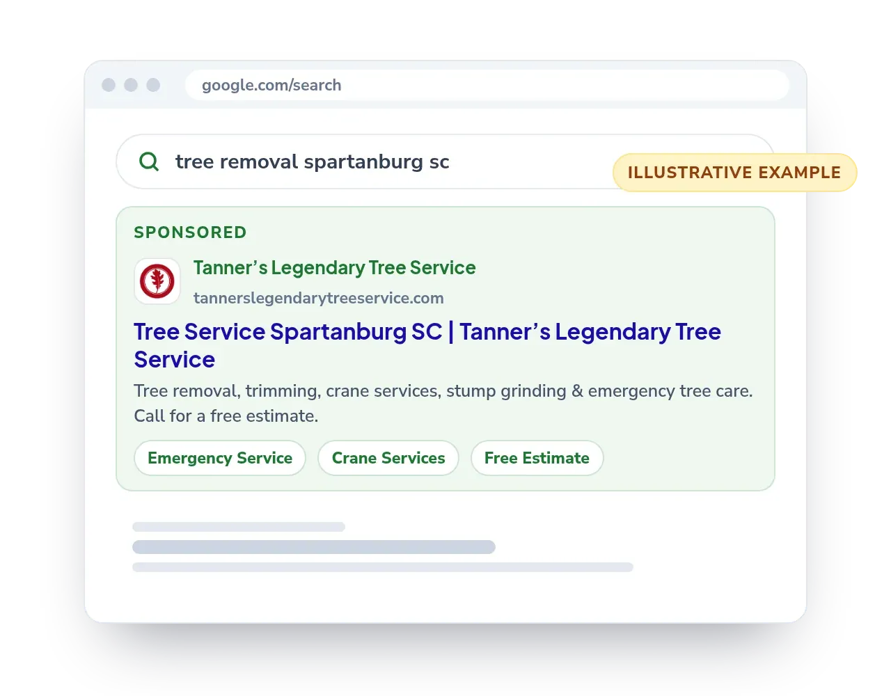 Your search ad: Above the organic results for your services