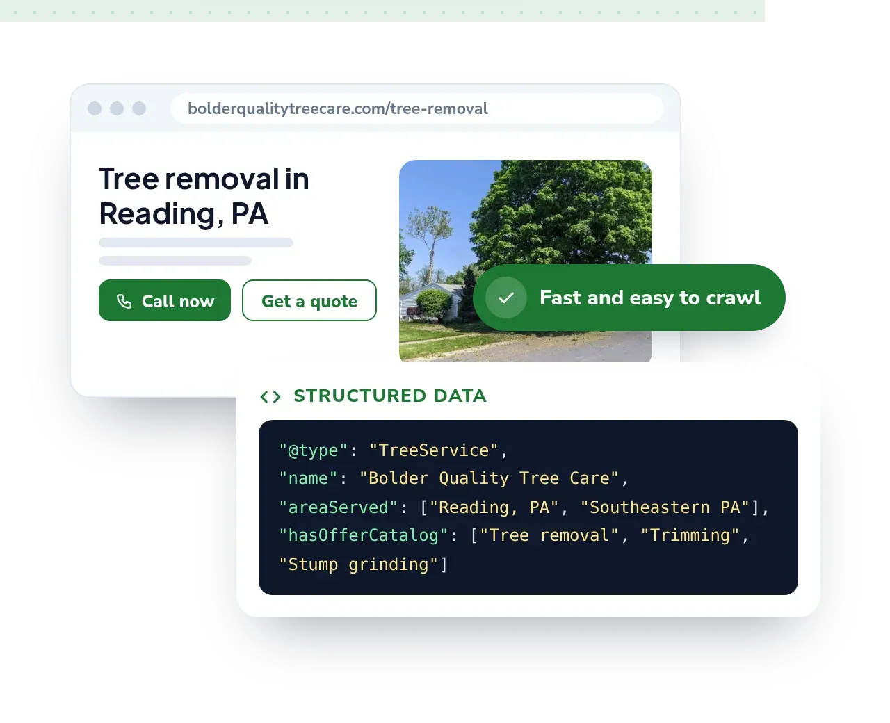 Service page with structured data example