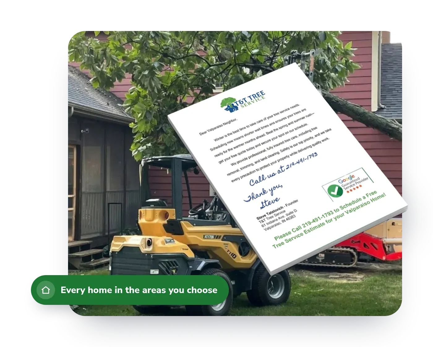 A real full-size letter Valpo Agency mailed for T&T Tree Service
