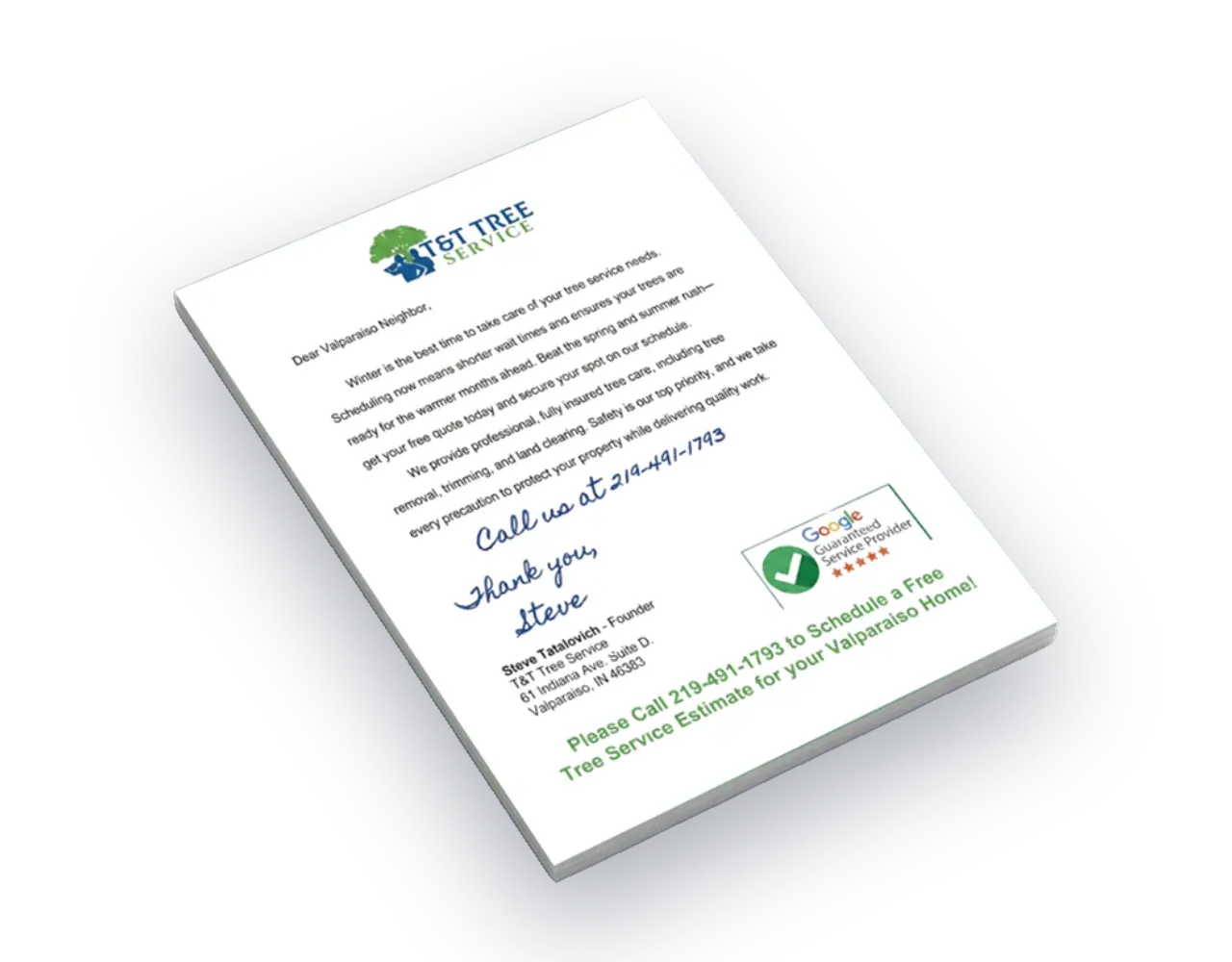 T&T Tree Service: A real letter mailed to the neighborhoods they chose