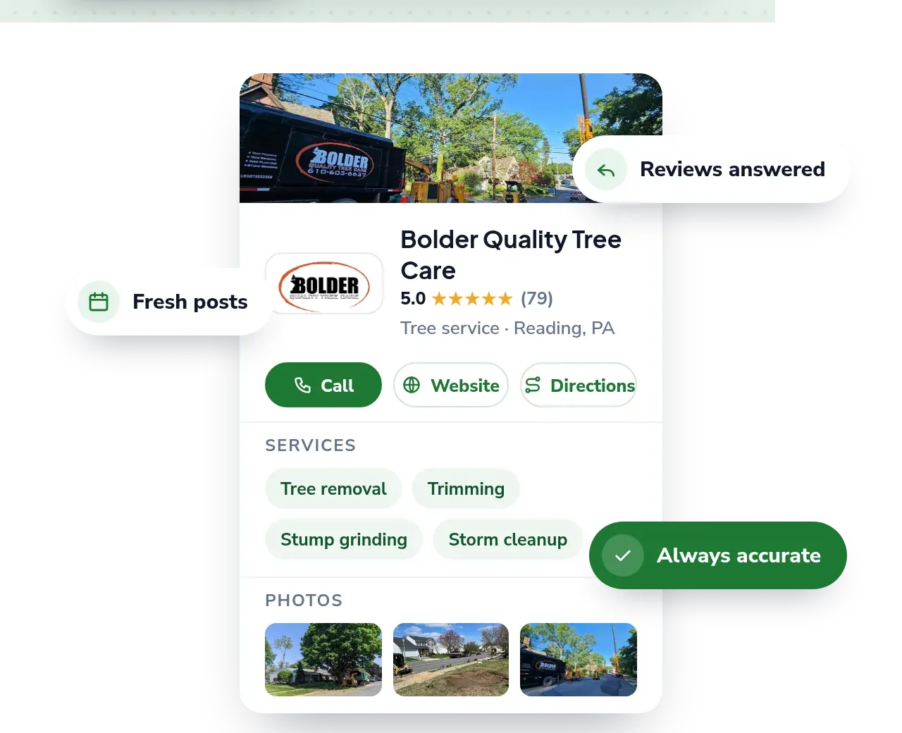 Recreation of the Bolder Quality Tree Care Google Business Profile