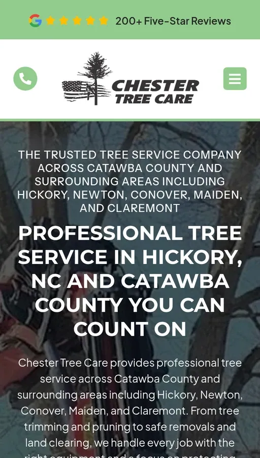 Chester Tree Care website on mobile