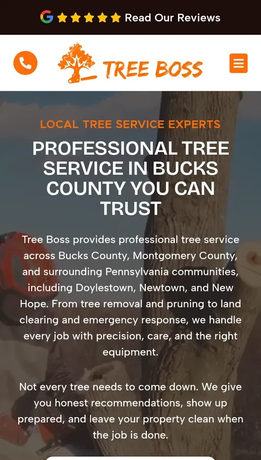 Tree Boss website on mobile